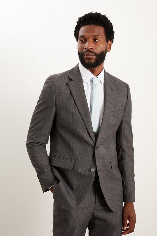 Burton Slim Fit Charcoal Herringbone Suit Jacket 1