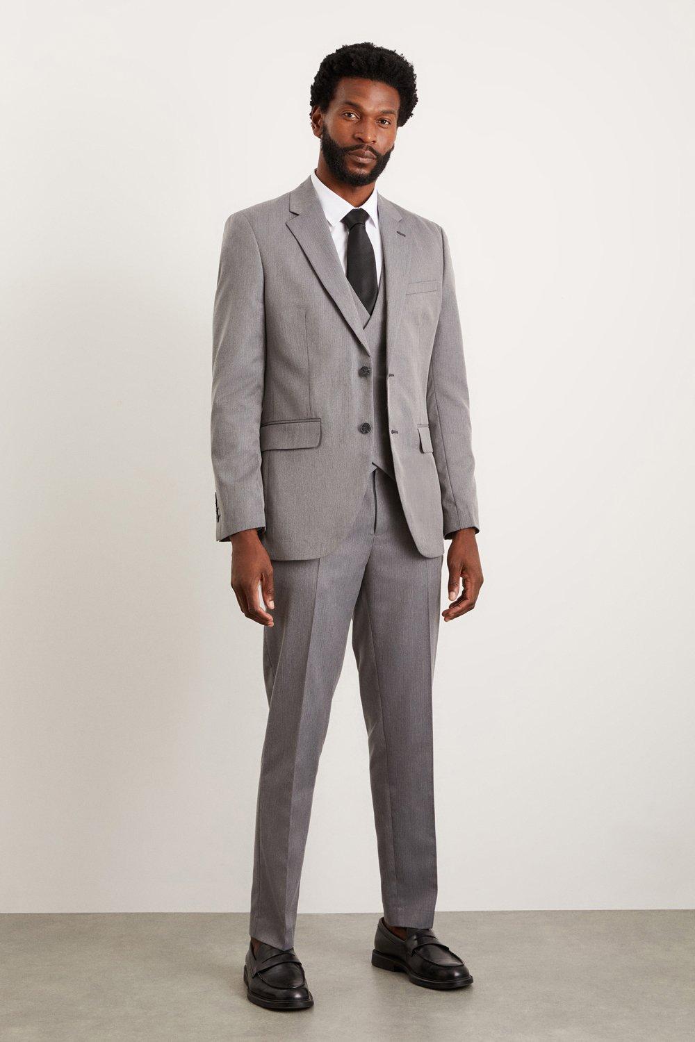 Mens Tailored Fit Grey Mini Herringbone Suit Jacket