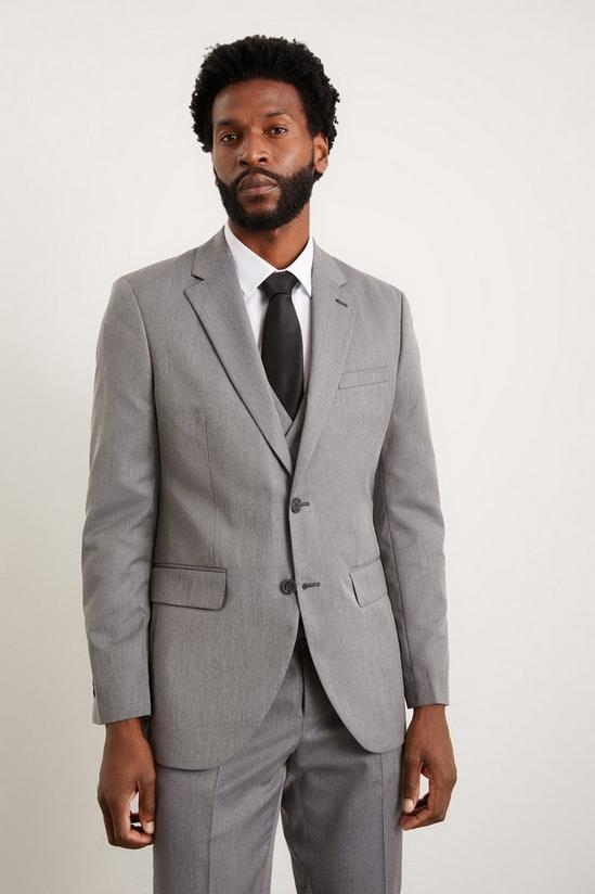 Burton Tailored Fit Grey Mini Herringbone Suit Jacket 2