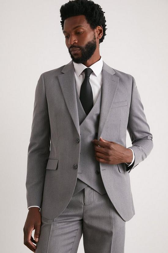 Burton Slim Fit Grey Mini Herringbone Suit Jacket 2