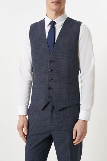 Related Product Tailored Fit Navy Overcheck Waistcoat