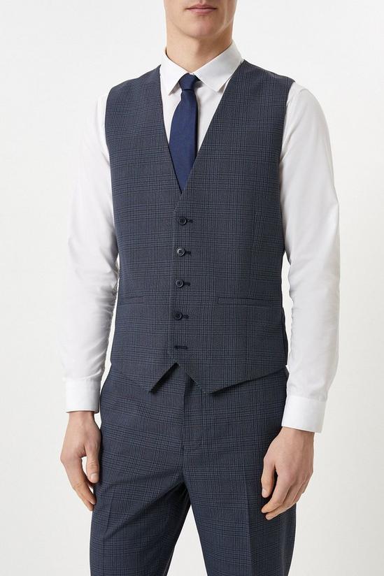 Burton Tailored Fit Navy Overcheck Waistcoat 1