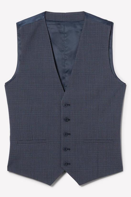 Burton Tailored Fit Navy Overcheck Waistcoat 6