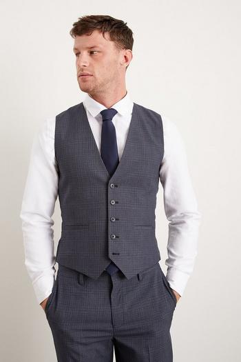 Related Product Slim Fit Navy Overcheck Waistcoat