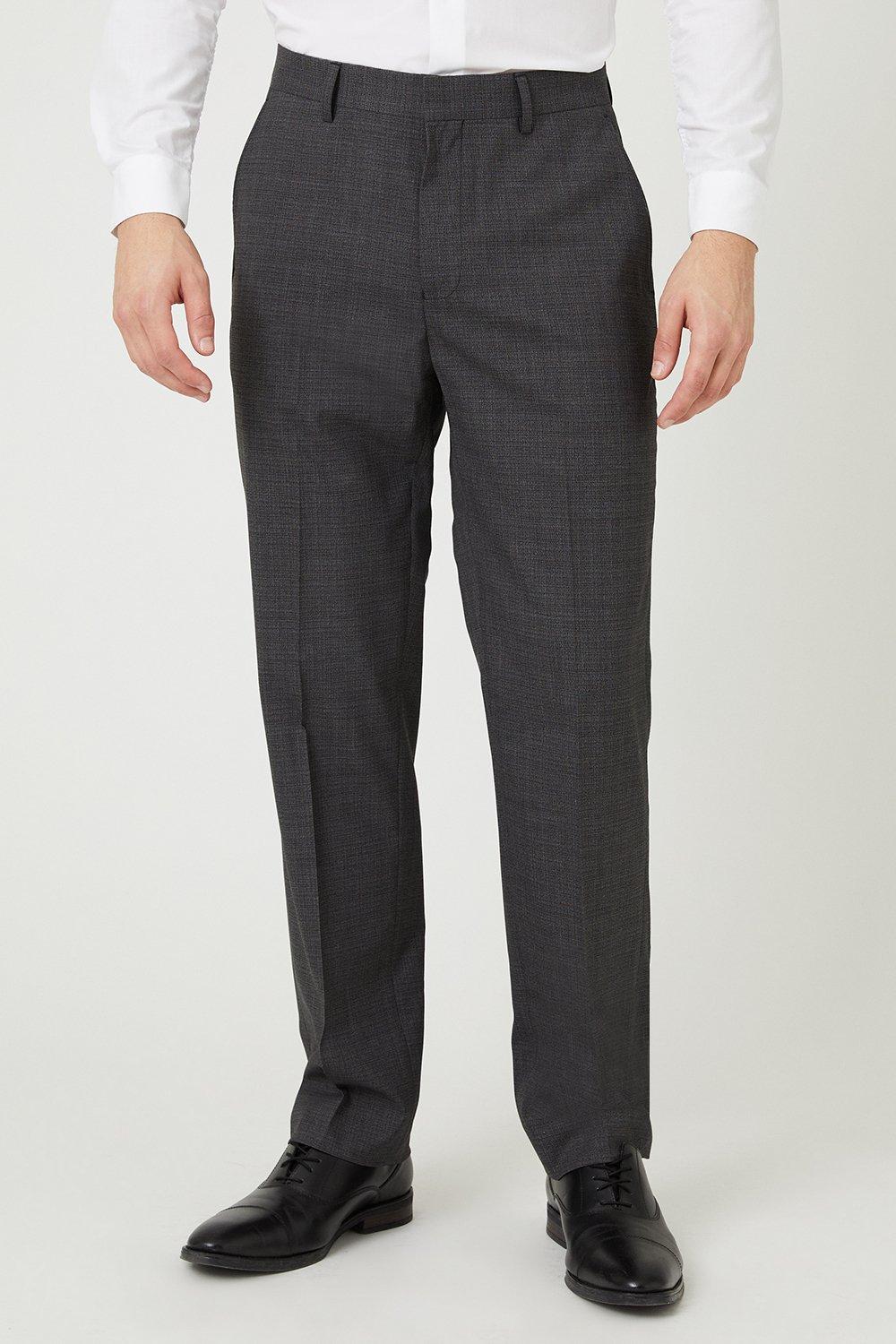 Mens Tailored Fit Charcoal Semi Plain Suit Trouser