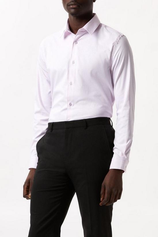 Burton Pink Slim Fit Long Sleeve Point Collar Twill Shirt 1