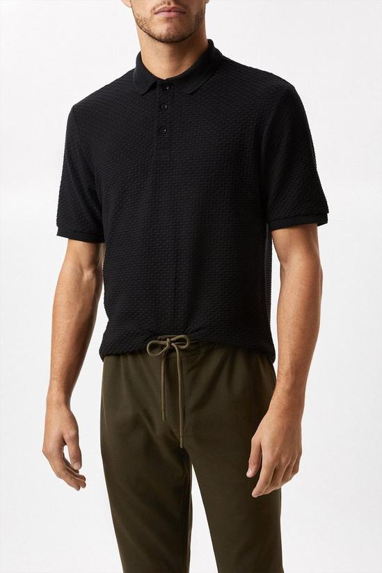 Burton Black Textured Short Sleeve Button Polo Shirt 1