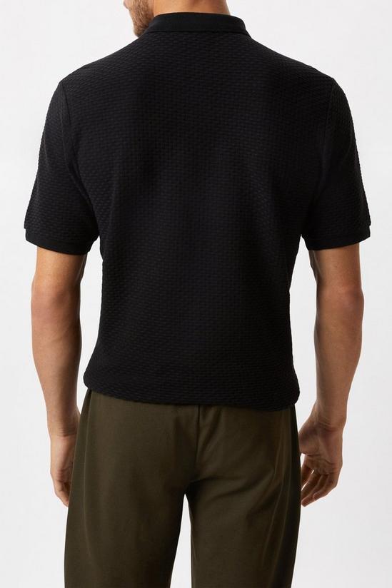 Burton Black Textured Short Sleeve Button Polo Shirt 3