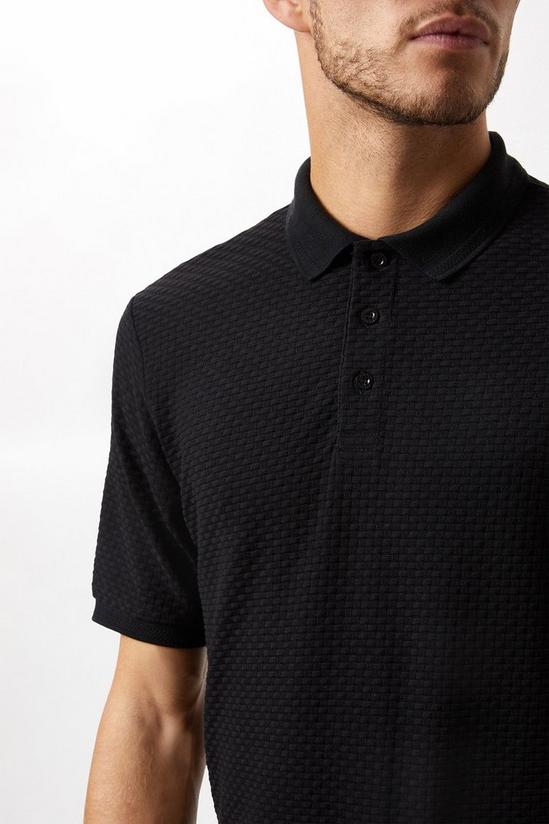 Burton Black Textured Short Sleeve Button Polo Shirt 4