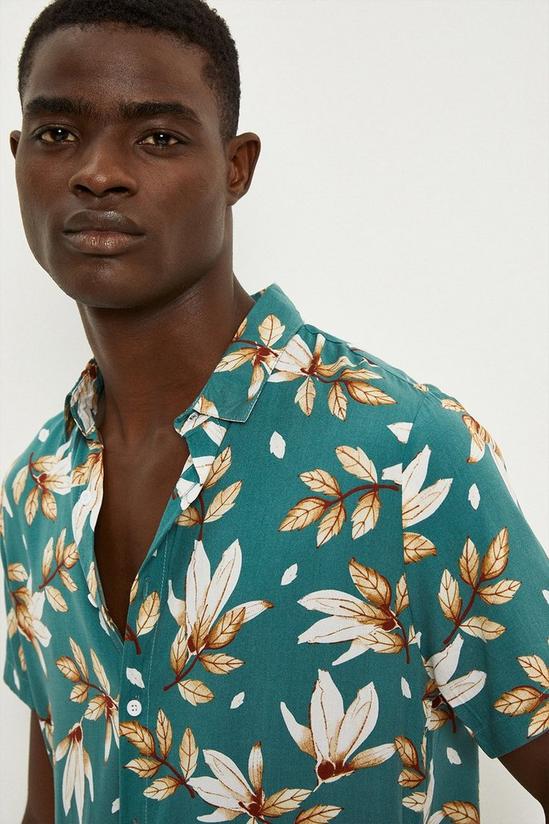 Burton Teal Regular Fit Short Sleeve Floral Print Shirt 4