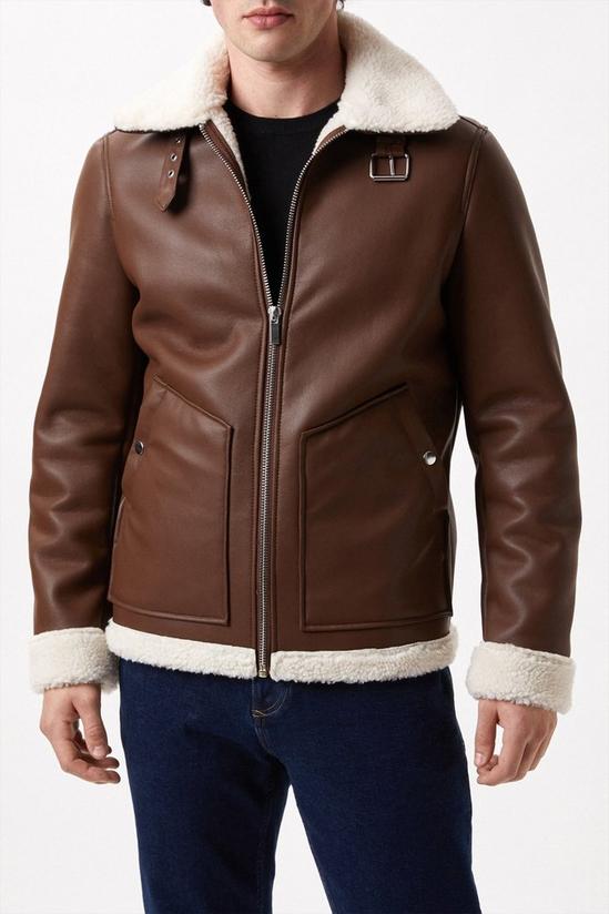 Burton Brown Textured Leather Look Aviator Jacket 1