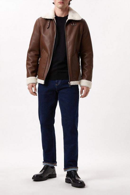 Burton Brown Textured Leather Look Aviator Jacket 2
