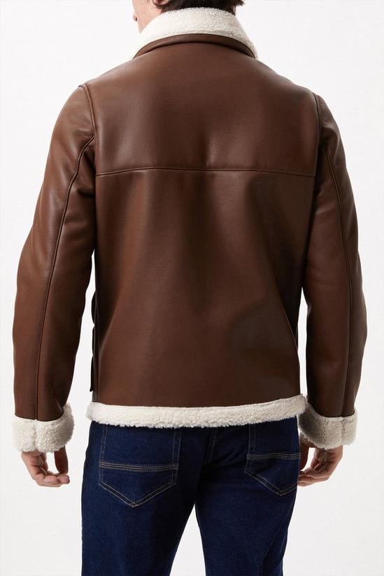 Burton Brown Textured Leather Look Aviator Jacket 3