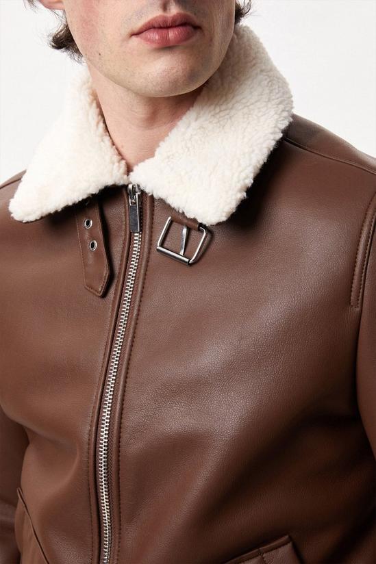 Burton Brown Textured Leather Look Aviator Jacket 4