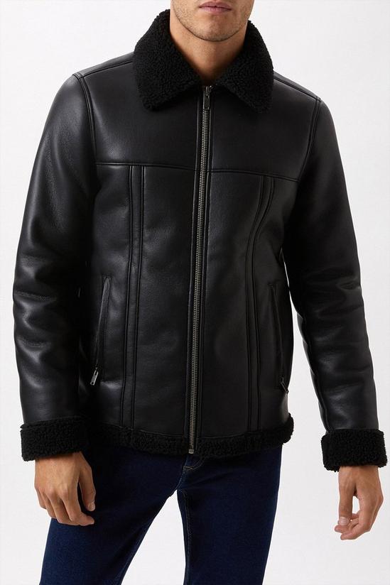 Burton Black Textured Leather Look Aviator Jacket 2