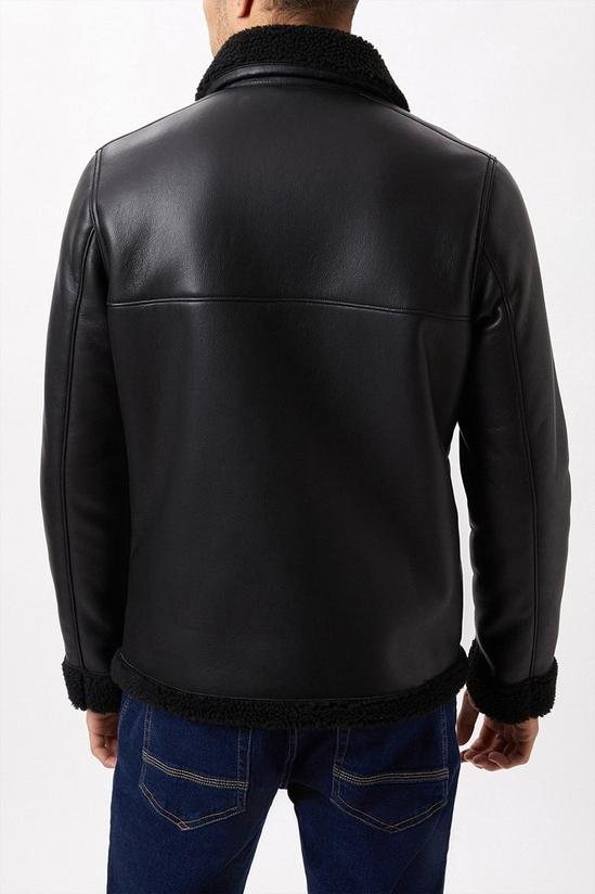 Burton Black Textured Leather Look Aviator Jacket 3