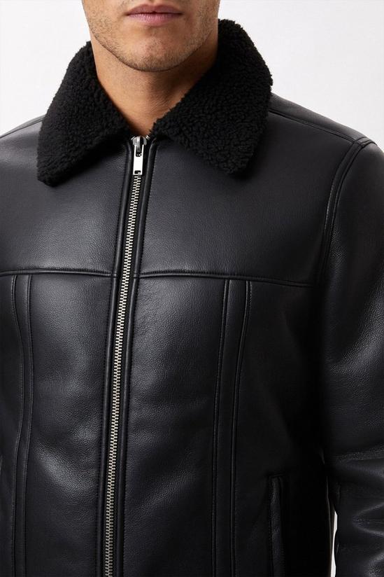 Burton Black Textured Leather Look Aviator Jacket 4