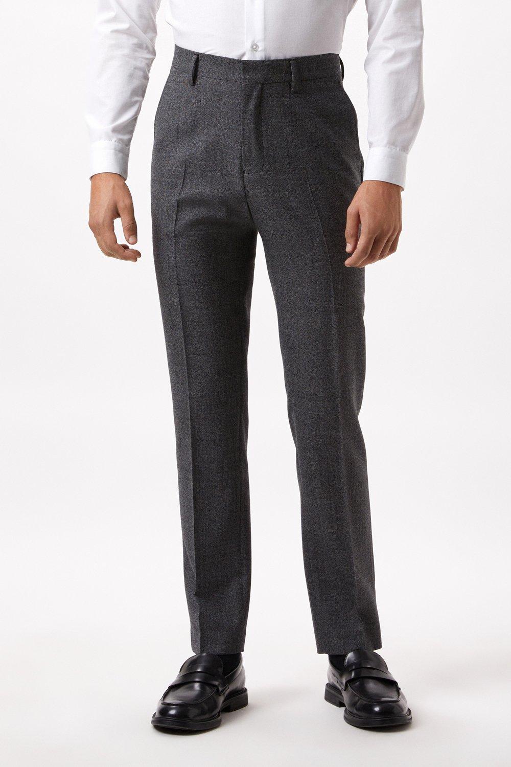 Suits | Slim Grey Wool Dogtooth Suit Trousers | Burton