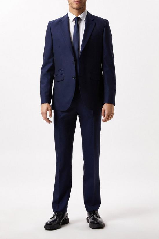Burton Slim Fit Plain Blue Wool Suit Jacket 1