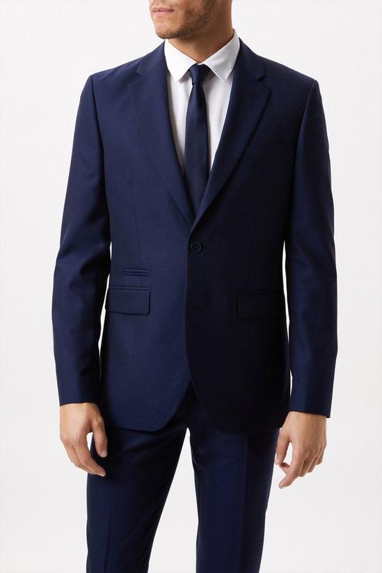 Burton Slim Fit Plain Blue Wool Suit Jacket 2