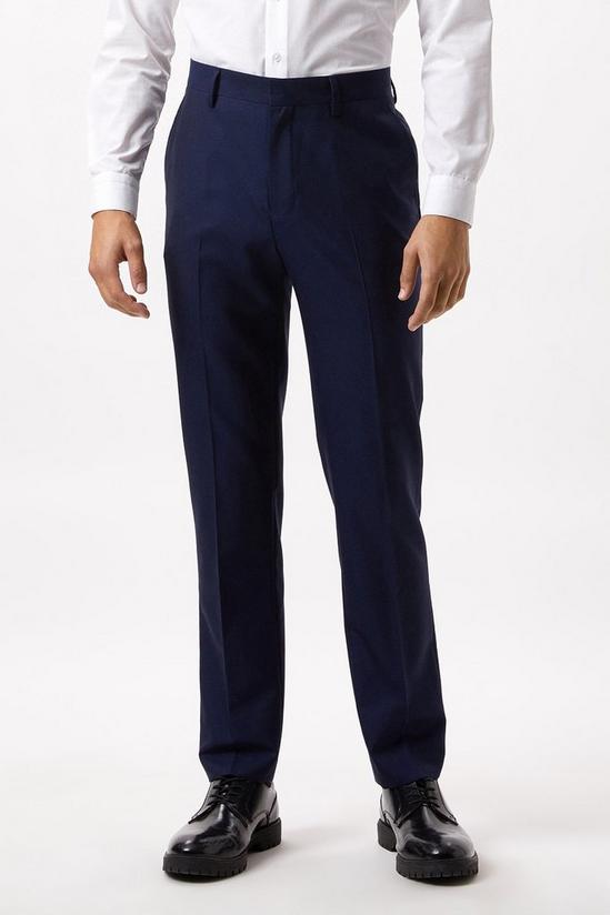 Burton Slim Fit Plain Blue Wool Suit Trousers 1