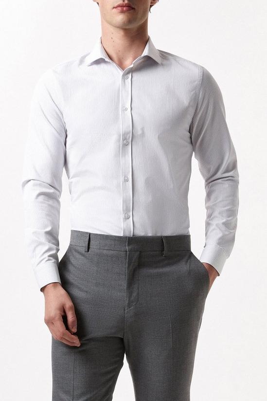 Burton White Long Sleeve Fine Striped Point Collar Shirt 1