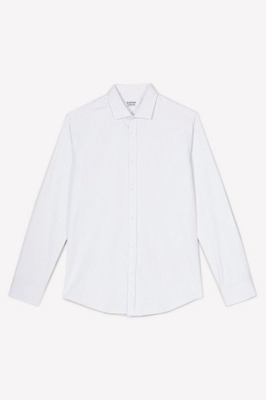 Burton White Long Sleeve Fine Striped Point Collar Shirt 5