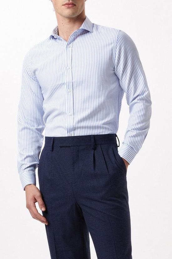 Burton Blue Tailored Fit Long Sleeve Textured Striped Cutaway Collar Shirt 1