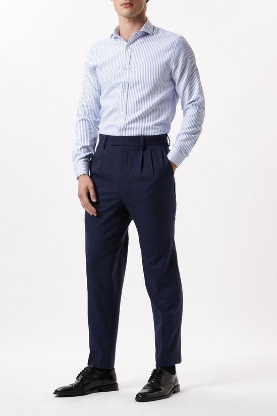 Burton Blue Tailored Fit Long Sleeve Textured Striped Cutaway Collar Shirt 2