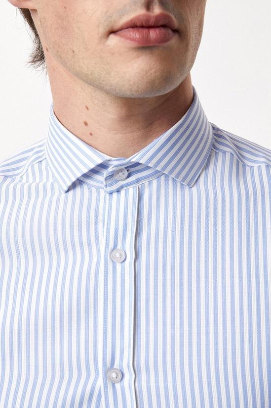Burton Blue Tailored Fit Long Sleeve Textured Striped Cutaway Collar Shirt 4