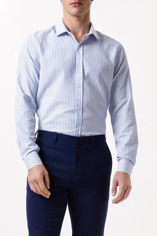 Burton Blue Slim Fit Long Sleeve Textured Striped Collar Shirt 1