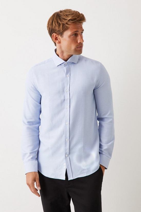 Burton Blue Tailored Fit Long Sleeve Puppytooth Cutaway Collar Shirt 1