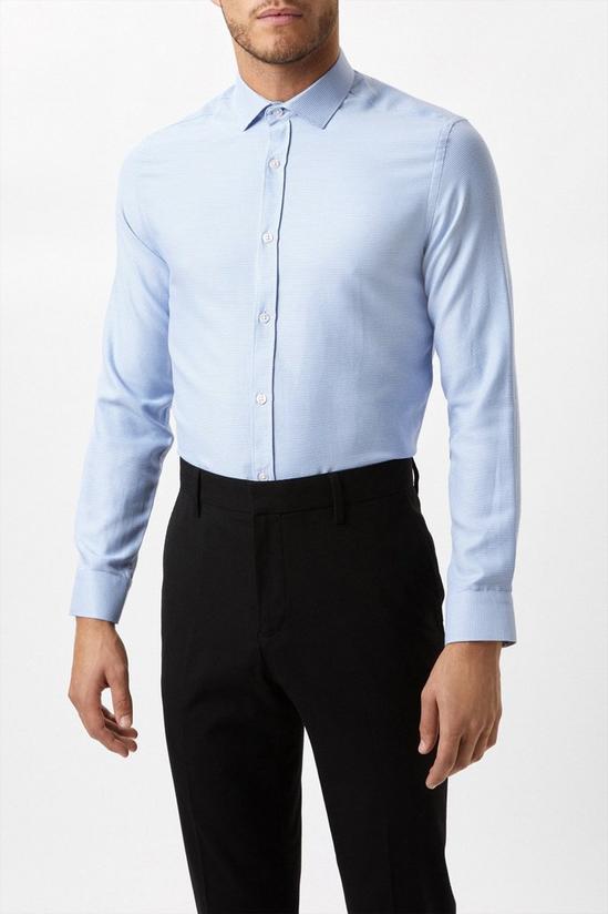 Burton Blue Slim Fit Long Sleeve Puppytooth Shirt 1
