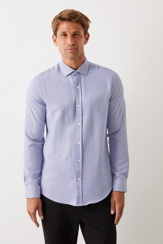 Burton Navy Slim Fit Long Sleeve Puppytooth Shirt 1