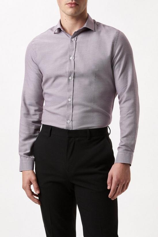 Burton Burgundy Slim Fit Long Sleeve Puppytooth Shirt 1