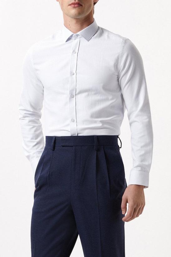Burton White Slim Fit Long Sleeve Checked Collar Shirt 1