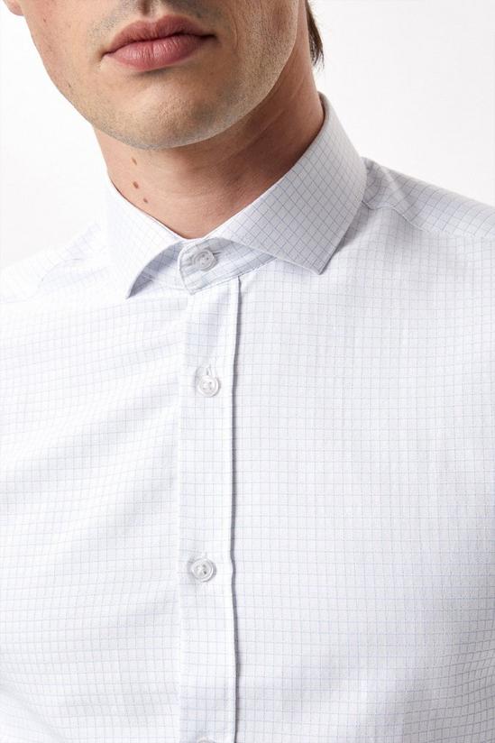 Burton White Tailored Fit Long Sleeve Grid Checked Cutaway Collar Shirt 4