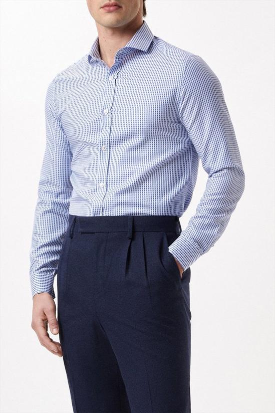 Burton Blue Slim Fit Long Sleeve Checked Collar Shirt 1