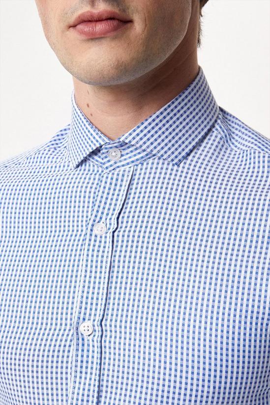 Burton Blue Slim Fit Long Sleeve Checked Collar Shirt 4