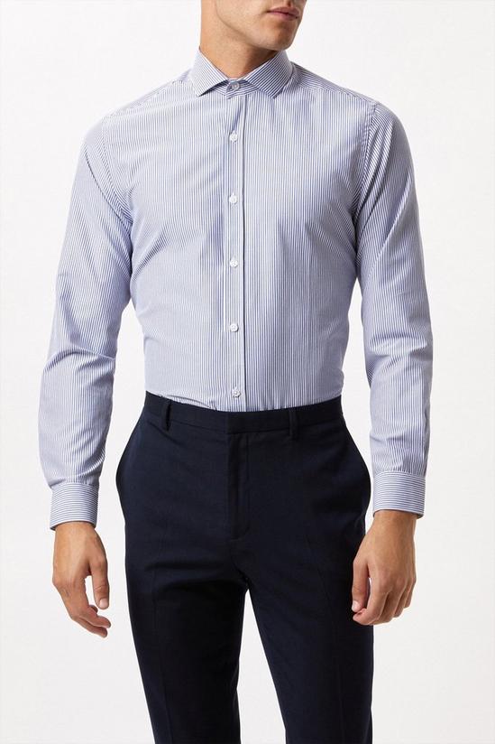 Burton Blue Tailored Fit Long Sleeve Striped Shirt 1