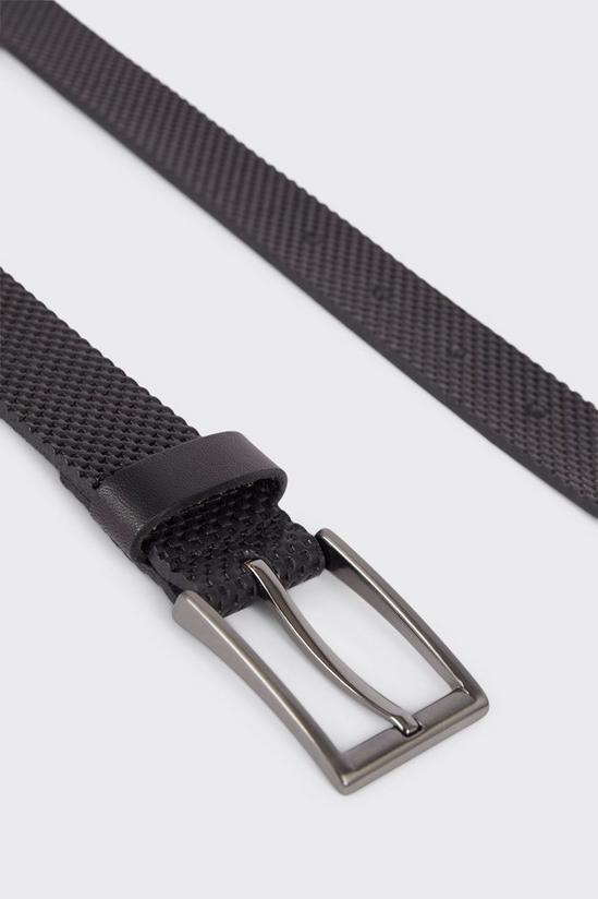 Burton Slim Fit Black Leather Grid Textured Belt 3