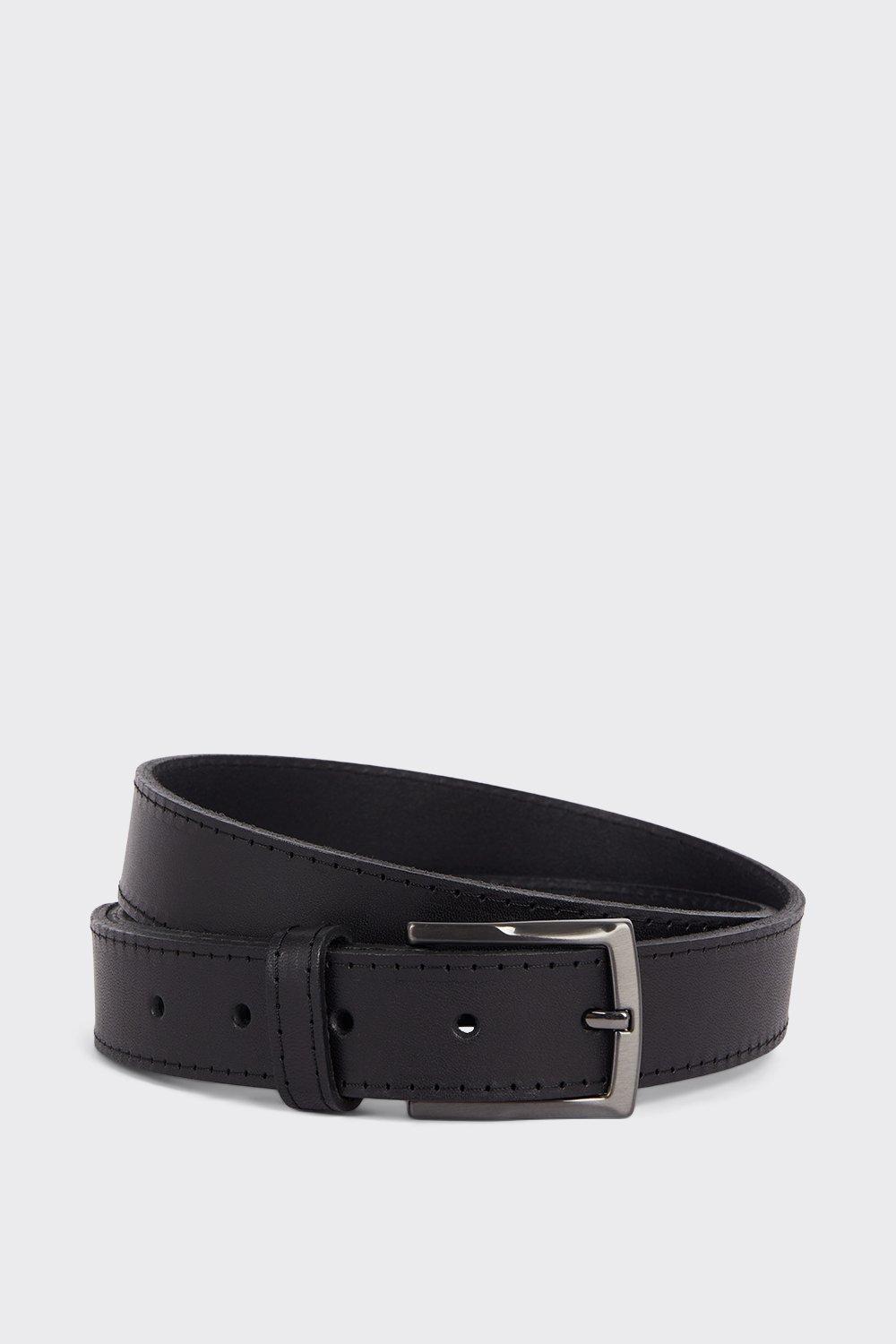 Belts | Black Leather Feathered Edge Belt | Burton