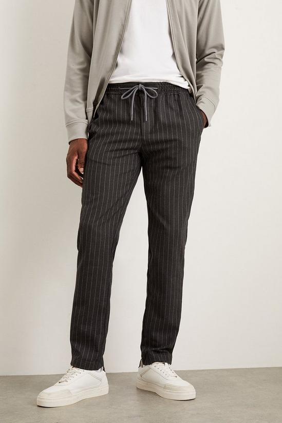 Burton Slim Fit Charcoal Pinstripe Drawstring Trousers 2