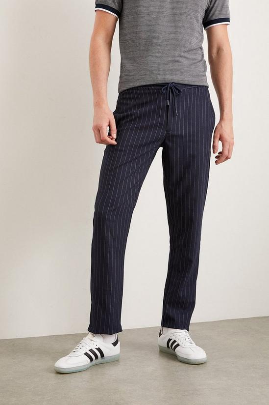 Burton Slim Fit Navy Pinstripe Drawstring Trousers 2