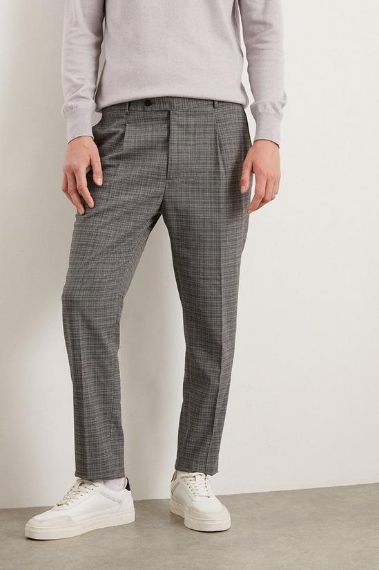Burton Slim Fit Pleat Micro Check Charcoal Trousers 2