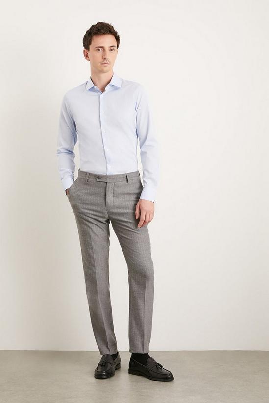 Trousers | Slim Fit Grey Herringbone Smart Trousers | Burton