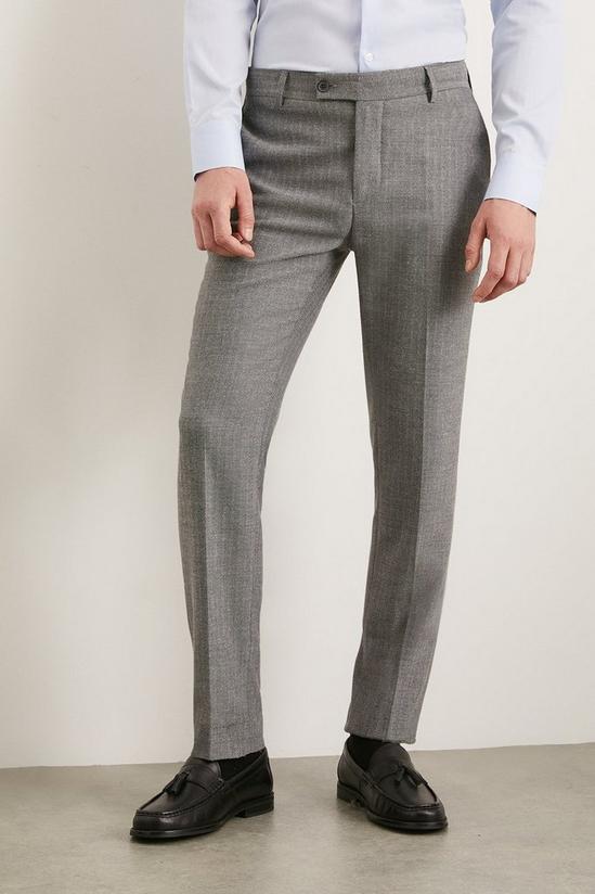 Burton Slim Fit Grey Herringbone Smart Trousers 2