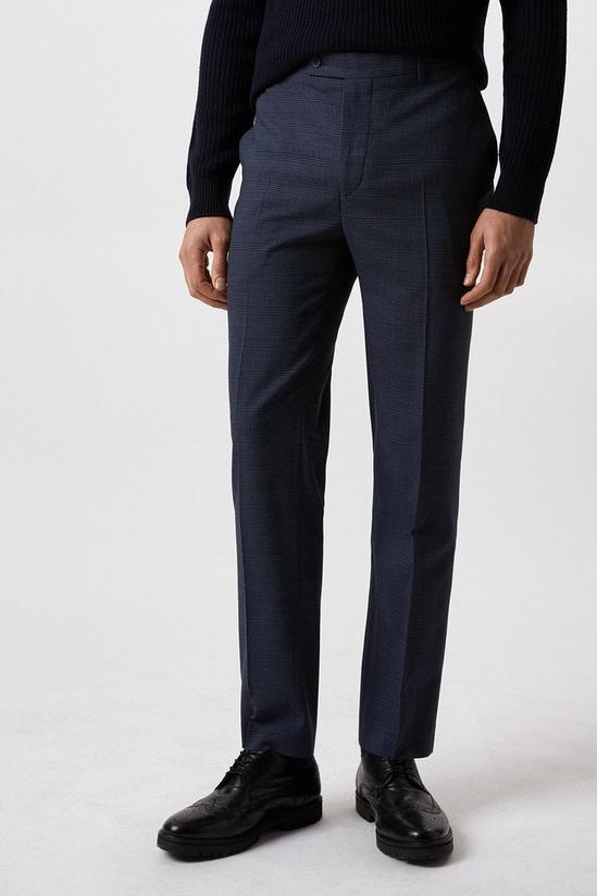 Burton Regular Fit Navy Check Smart Trousers 2