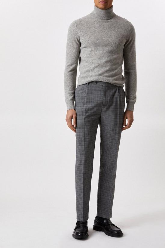 Burton Plus Slim Fit Micro Check Charcoal Trousers 1