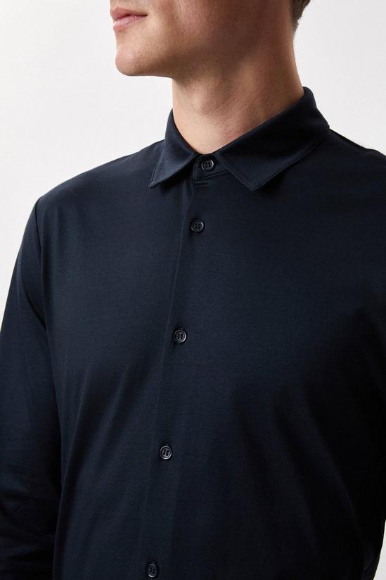Burton Navy Mercerised Cotton Jersey Long Sleeve Shirt 4